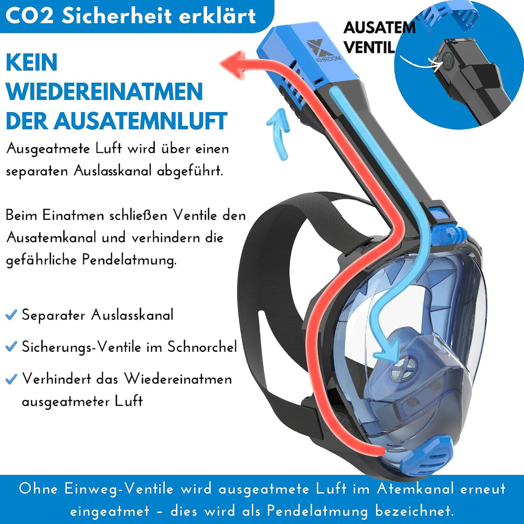 Khroom Schnorchelmaske für Erwachsene Seaview Pro, CO2 sicher | Bekannt aus Höhle der Löwen | Vollge