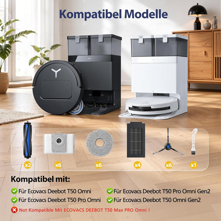 25 Stück T50 Zubehörset für ECOVACS DEEBOT T50 Pro Omni Gen2/T50 Pro Omni/T50 Omni/T50 Omni Gen2 Sau