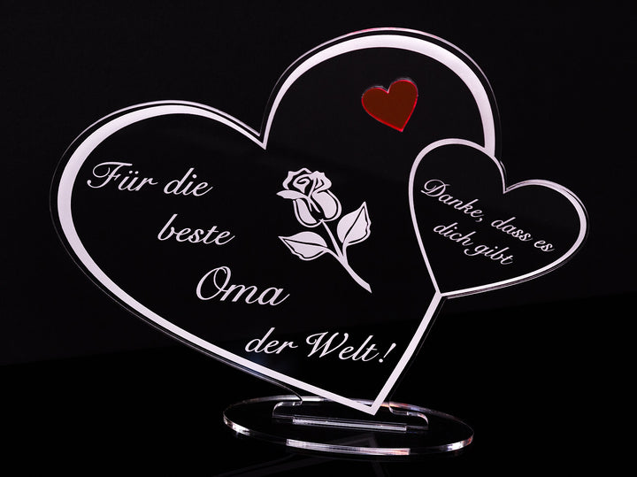 Acryl Schild in Herz Form Für die Beste Oma der Welt die perfekte Geschenkidee, mit Lasergravur, Ges