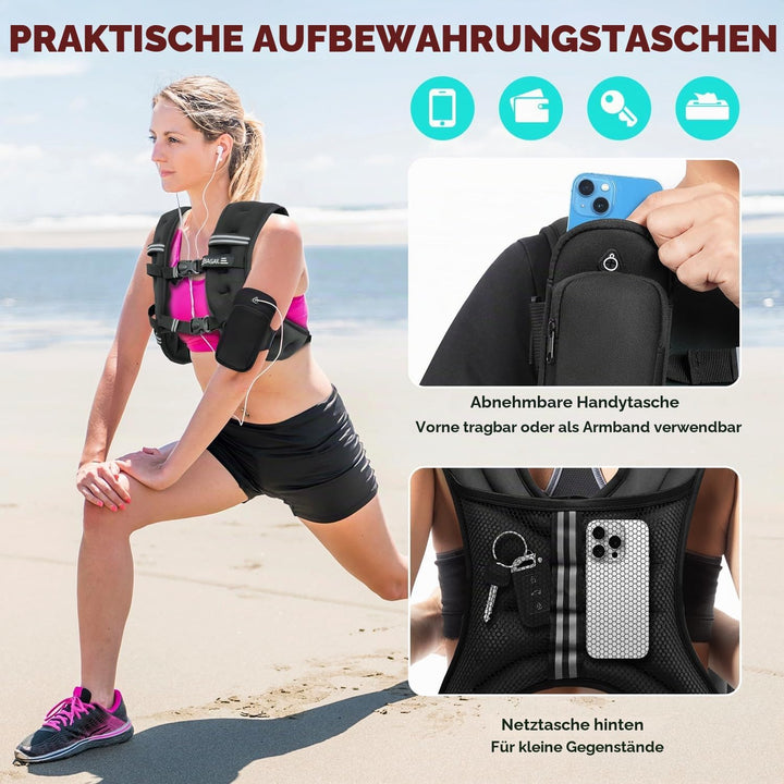 BAGAIL Gewichtsweste für Krafttraining, Brustgrösse Verstellbar, Praktische Tasche, mit Eisensand Ge