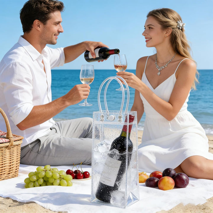 18 Stück Flaschenkühler Eistasche Kühltasche: 25 * 10 * 10cm PVC Eisbeutel Flaschenkühler, Transpare