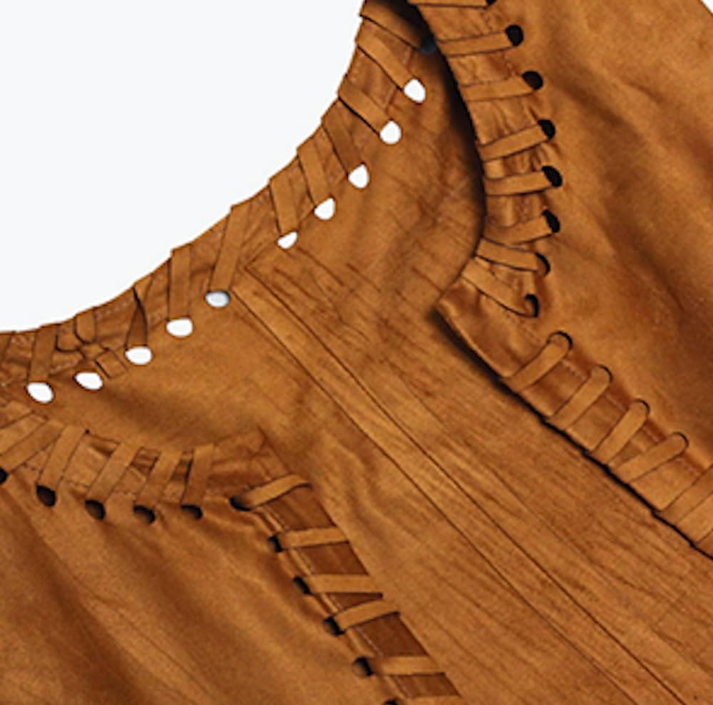 MIMIKRY Weste in Wildleder-Optik mit langen Fransen Kostüm-Zubehör Cowgirl Hippie Indianerin Boho Fe