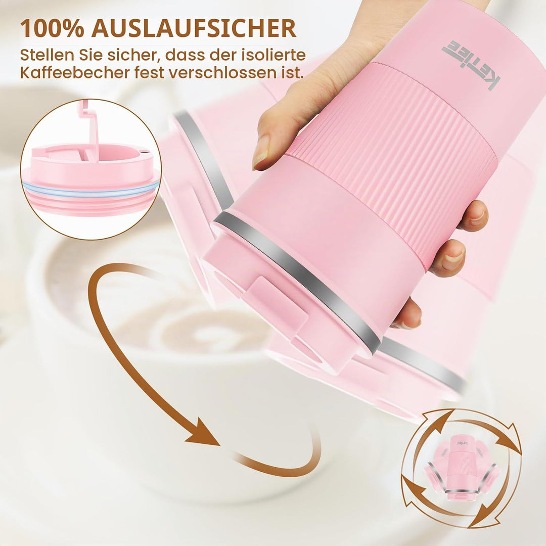 KETIEE Kaffeebecher to go,510ml Thermobecher Kaffee-to-go,Kaffeebecher Thermo,Doppelwandig Reisebech