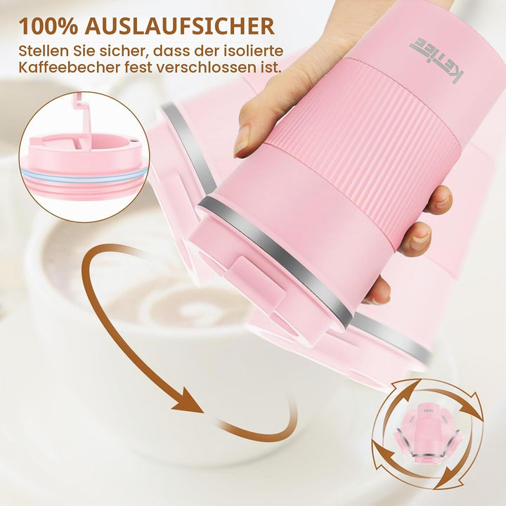 KETIEE Kaffeebecher to go,510ml Thermobecher Kaffee-to-go,Kaffeebecher Thermo,Doppelwandig Reisebech