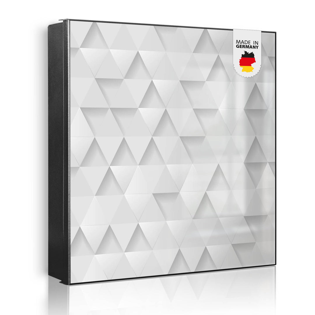 banjado® Grosser Schlüsselkasten Glas/Schlüsselbox 30cm x 30cm mit 50 Haken - Motiv Weisse Dreiecke/