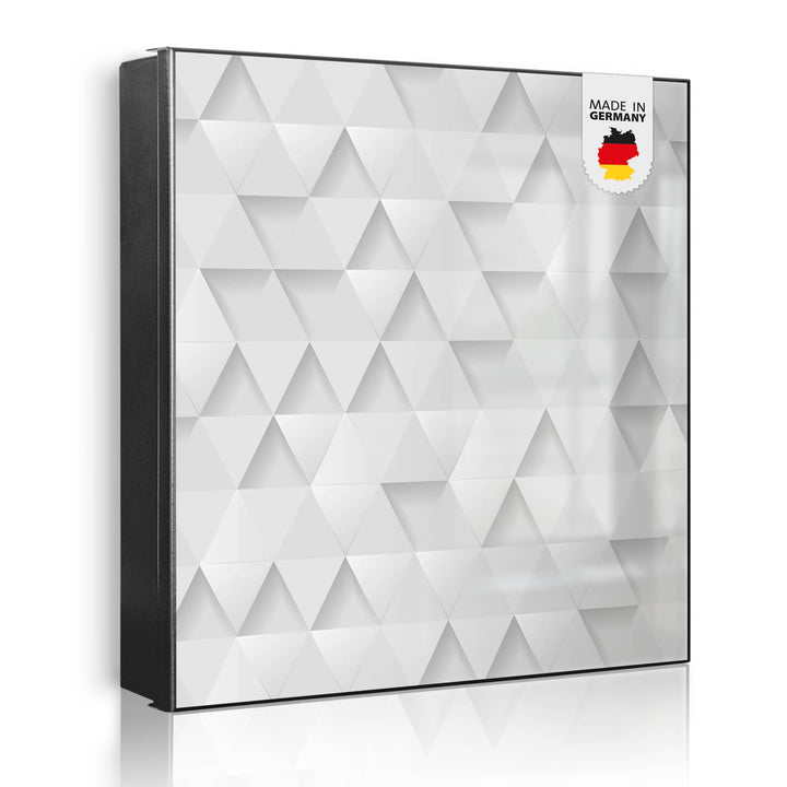 banjado® Grosser Schlüsselkasten Glas/Schlüsselbox 30cm x 30cm mit 50 Haken - Motiv Weisse Dreiecke/