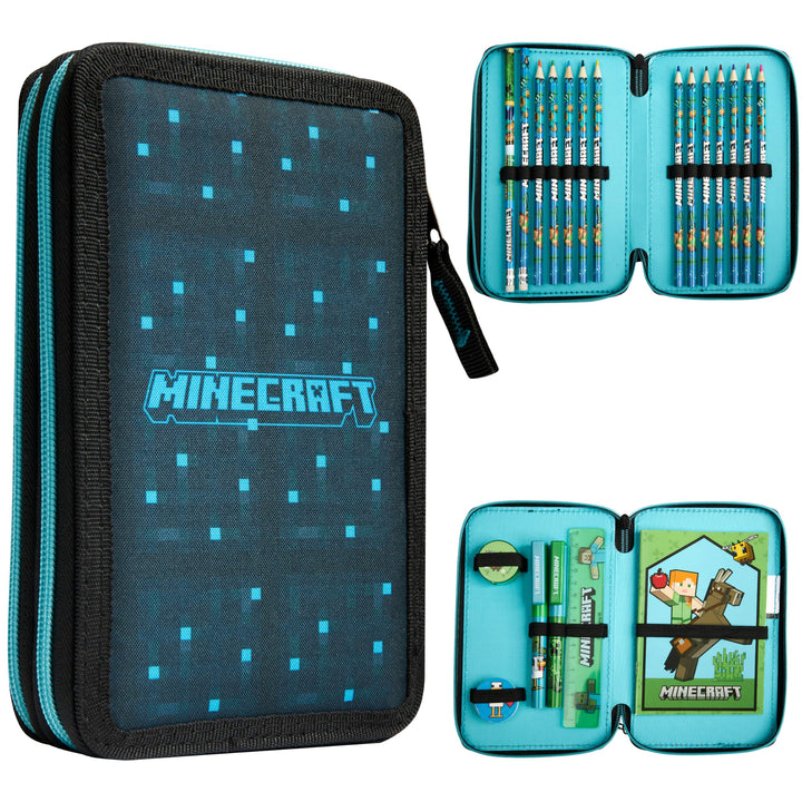 Minecraft Federmäppchen Jungen und Mädchen Mäppchen Gefüllt Creeper Federmappe mit Schreibwaren Game
