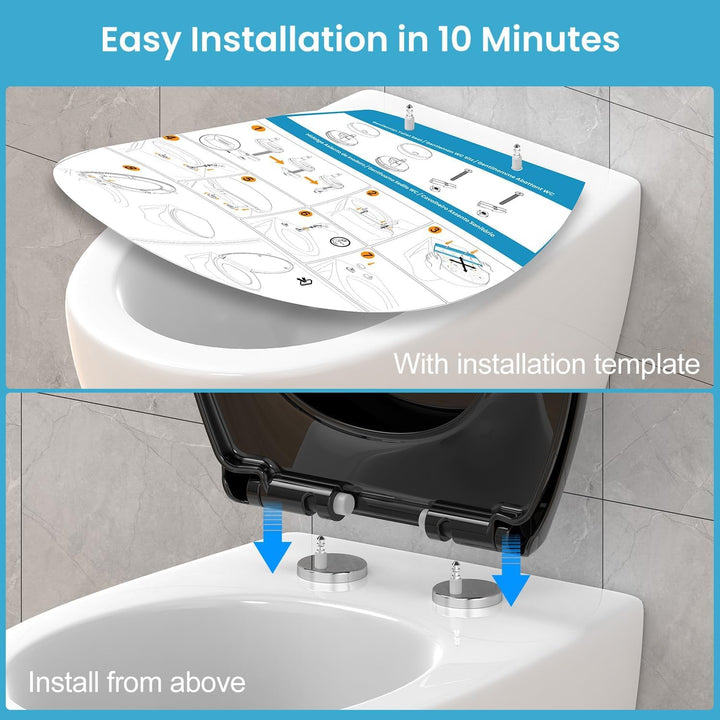 WC-Sitz mit Absenkautomatik O-Form Schwarz, Toilettendeckel Toilettensitz Softclose, Klobrille, Klod