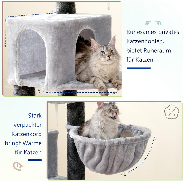 Hey-brother XXL Grosse Kratzbaum für Maine Katze, 168cm Katzenbaum für gross Katzen, mit übergrosser