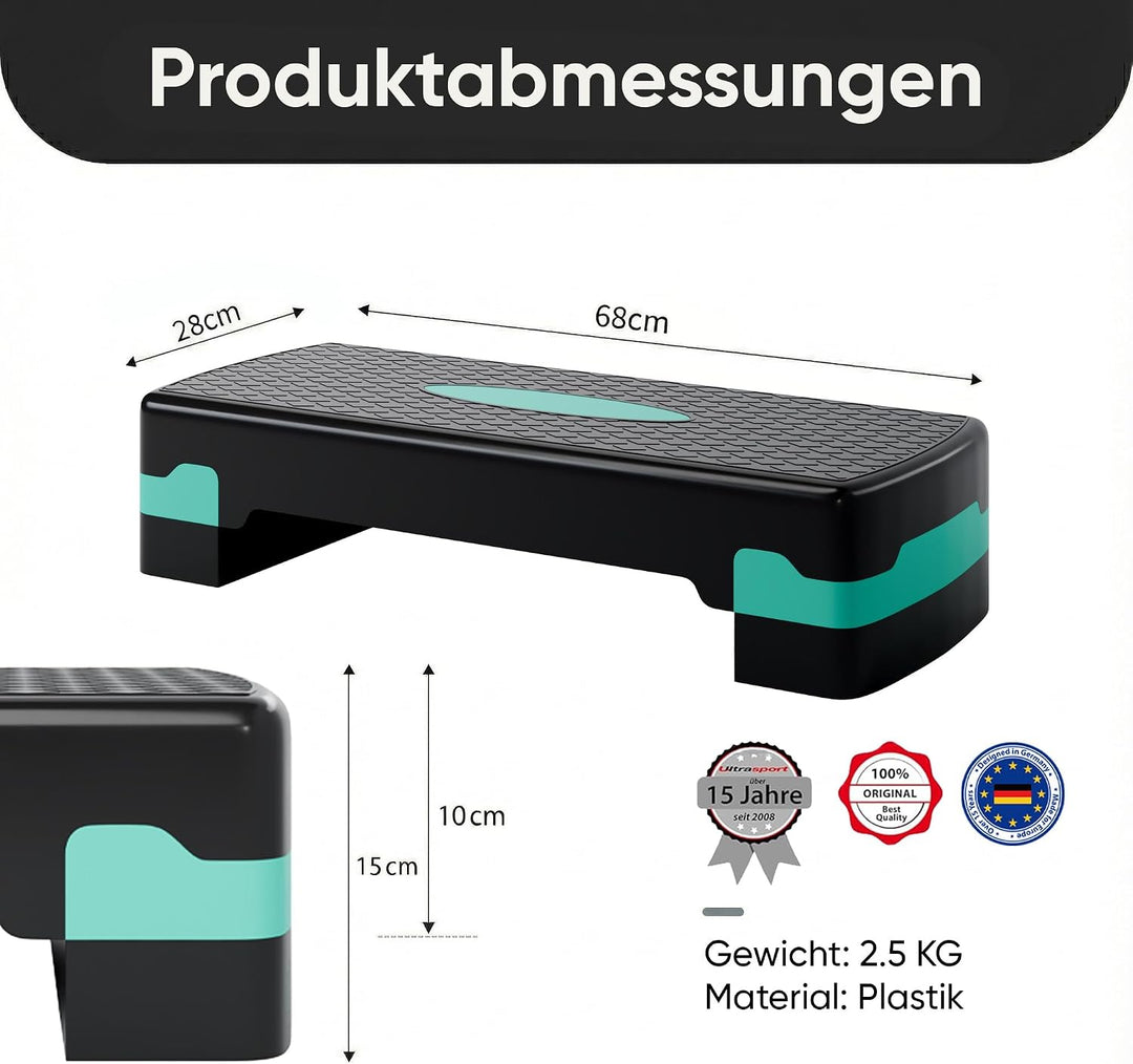 Ultrasport Aerobic Steppbrett I Step Up Board Rutschfest, 2-fach Höhenverstellbar I Fitness Stepper
