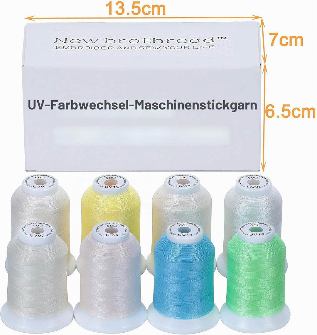 New brothread 8 Spulen UV Farbwechsel Maschinenstickgarn 30WT 500M (550Y) Jede Spule zum Sticken, Qu