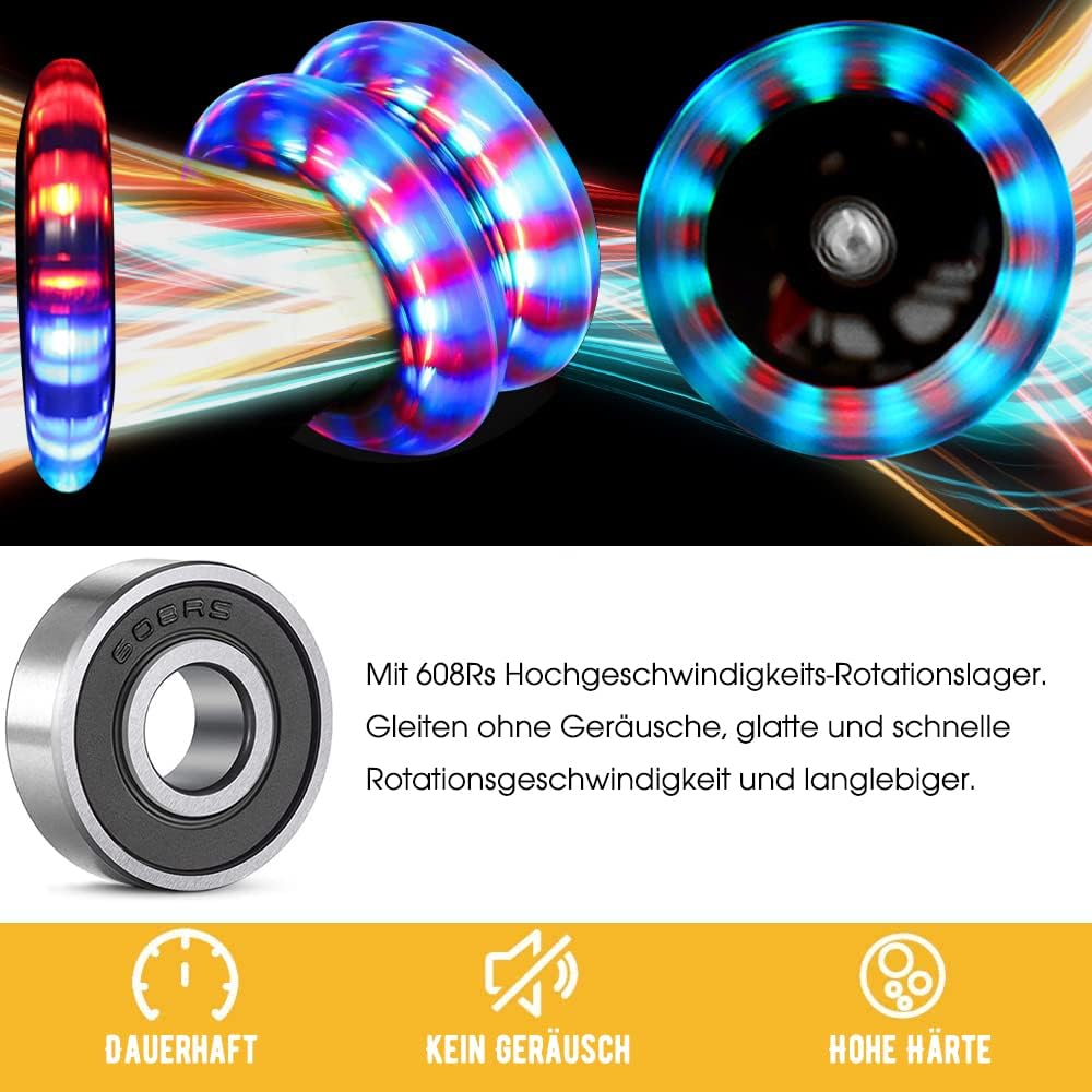 Roller Ersatzrad 120mm mit LED Blinker und ABEC-9 Kugellager, 2 Stück, Schwarz, für Micro Globe Scoo