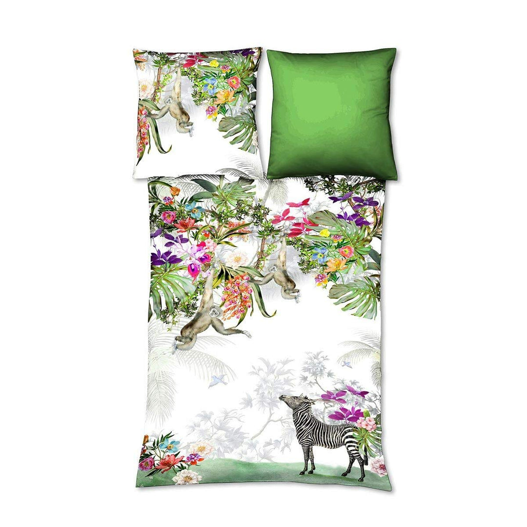 fleuresse Mako-Satin Bettwäsche Bed Art S Regenwald Exotic grün 1 Bettbezug 155 x 220 cm + 1 Kissenb