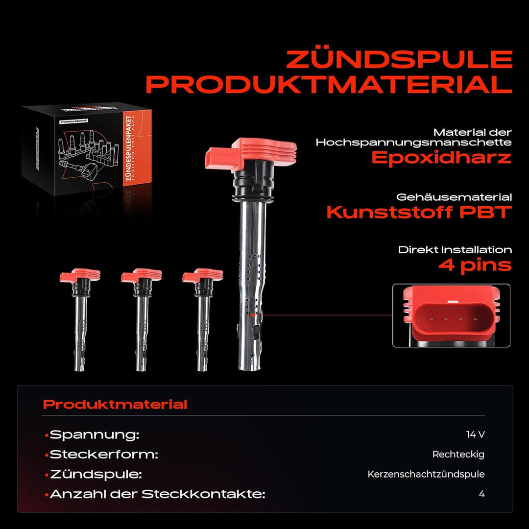 Frankberg 4x Zündspule Zündmodul Kompatibel mit A4 2.0L-3.2L S4 2002-2015 A4 Avant 2.0L-3.2L S4 2002