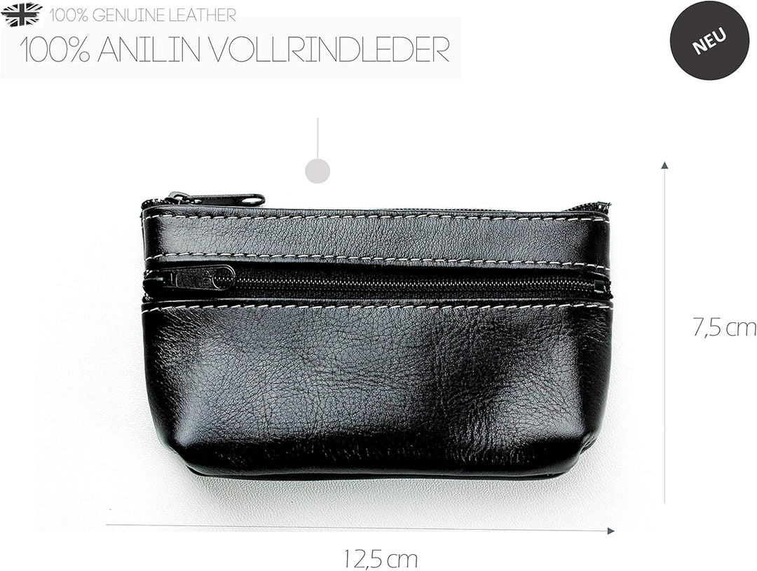 DELMON VARONE - Personalisierbares Schlüsseletui aus Premium Vintage Leder Anilin schwarz, Schlüssel