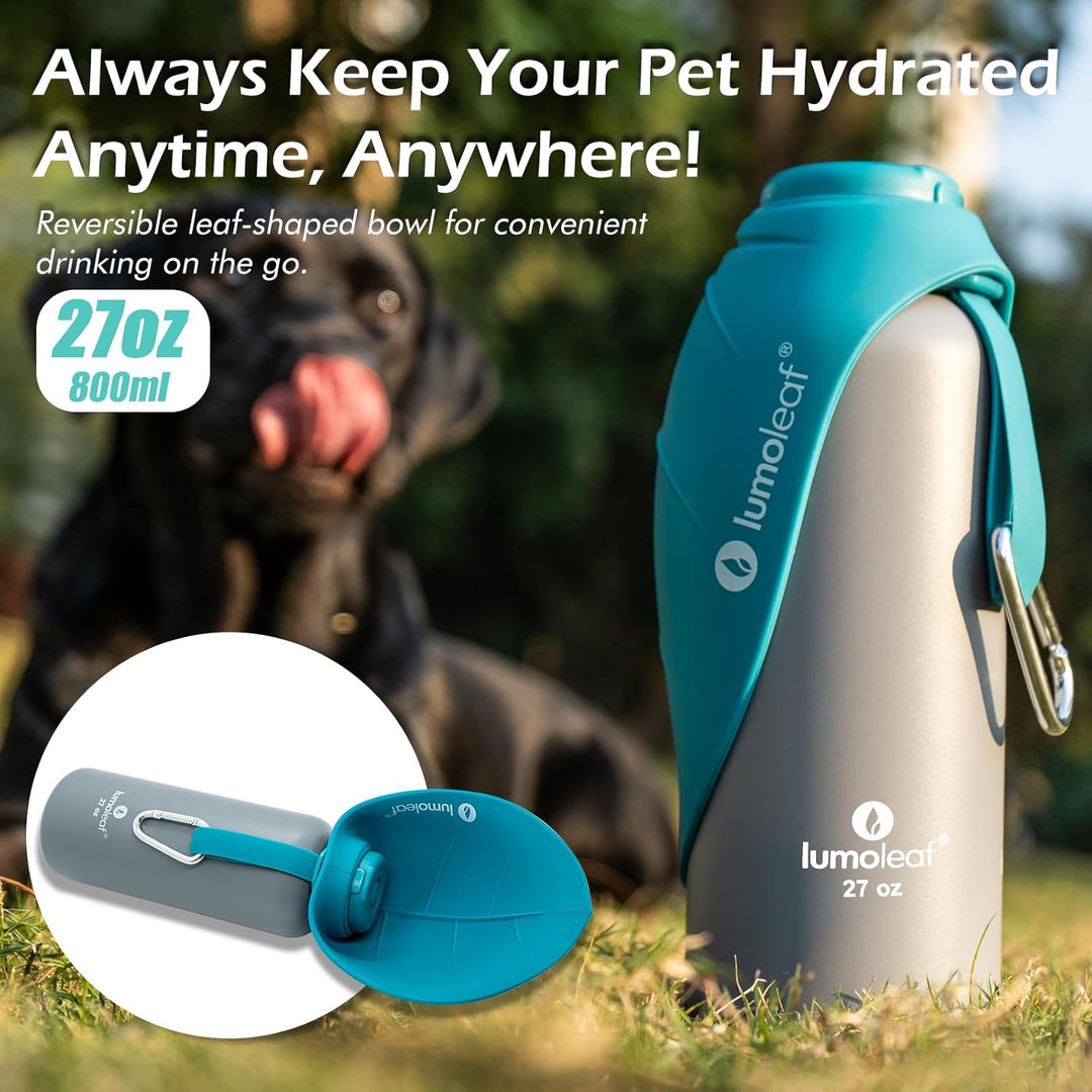 LumoLeaf Isolierte Edelstahl-Wasserflasche für Hunde, 800 ml – Hält Wasser stundenlang kühl oder war