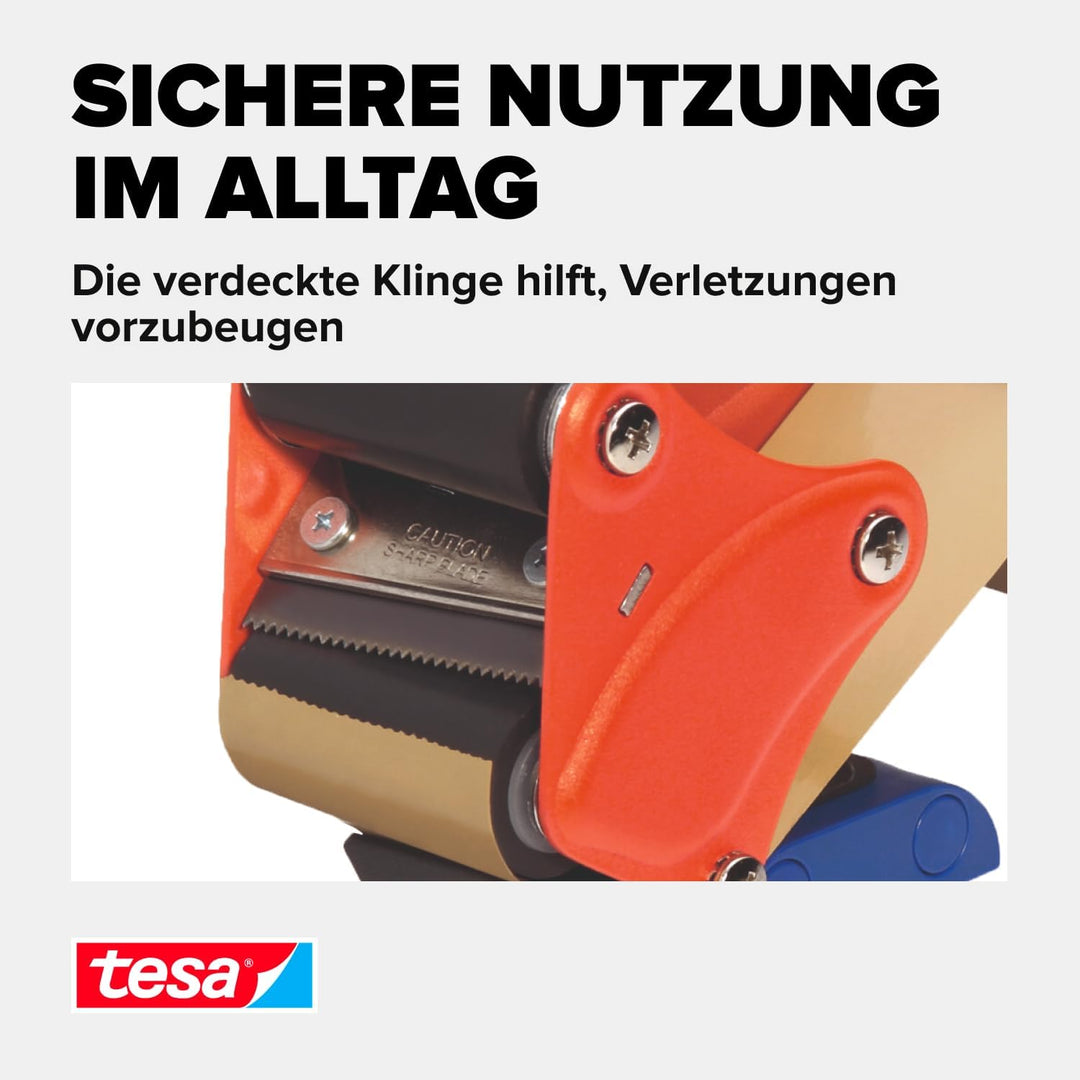 tesa Handabroller PREMIUM - professioneller, robuster Abroller für Klebebänder - für Paketbänder mit