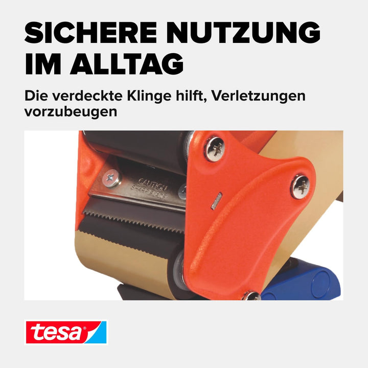 tesa Handabroller PREMIUM - professioneller, robuster Abroller für Klebebänder - für Paketbänder mit