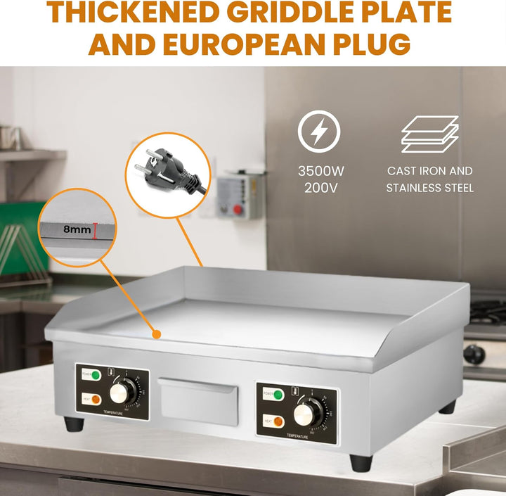 Elektrische Küchenplatte, professionelle Grillplatte 66 x 44 cm, kommerzielle Grillplatte aus Edelst