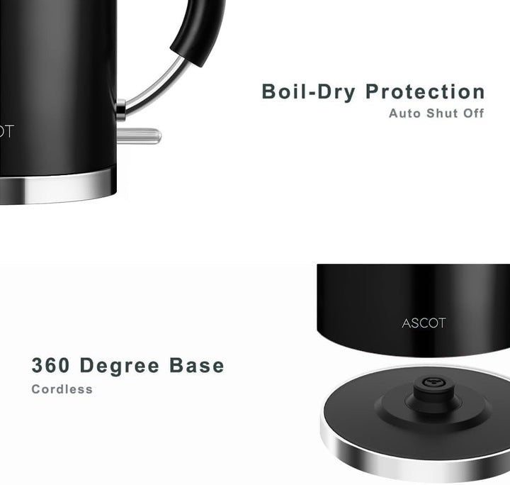 ASCOT Wasserkocher Edelstahl, Elektrischer Wasserkessel Geschenke für Männer/Frauen/Familie 1,5 lite