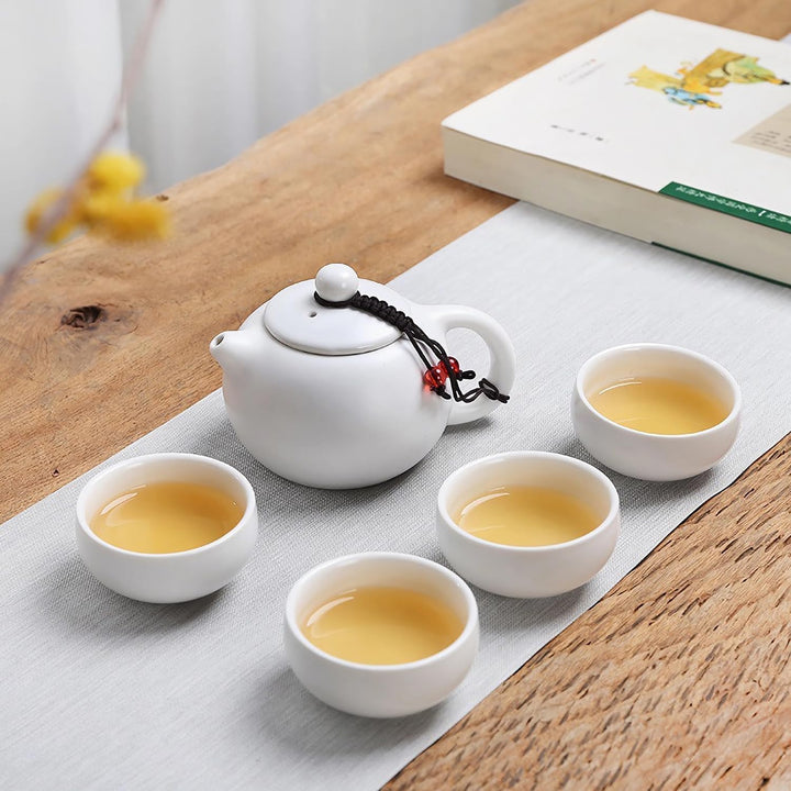 Teekanne Sets, Chinesisches Kungfu Teeservice, Keramik Teekanne mit 4 Tassen und Teedose Tablett, Al