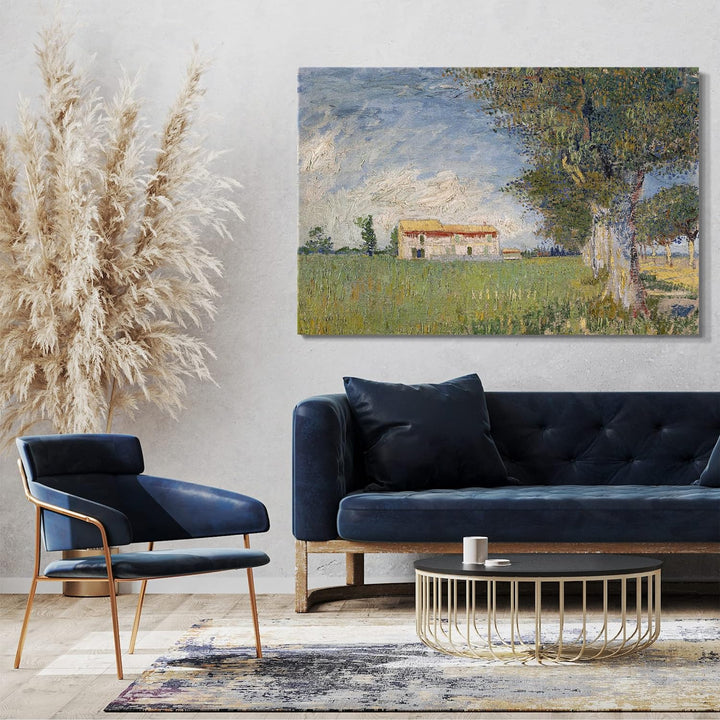 Printed Paintings Leinwand (80x60cm): Vincent Van Gogh - Bauernhaus im Weizenfeld 80x60 cm, 80x60 cm