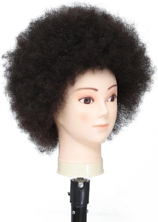 Training Head African American with 100% Human Hair Mannequin Head Cosmetology Afro Hair Manikin Hea