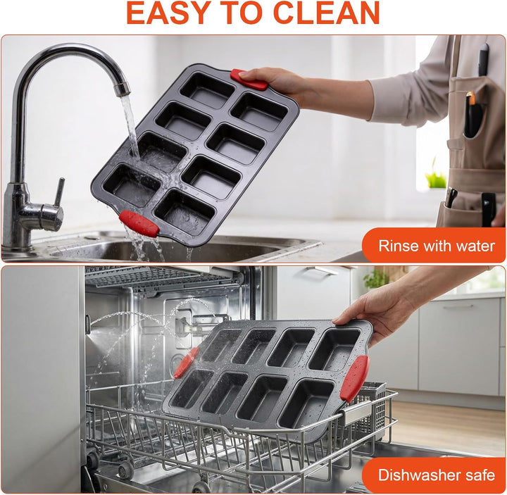 Hejo 2 Stück Mini Brötchen Backform, 8 Mulden Aus Karbonstahl Mini-Kastenform mit Silikongriff, BPA-