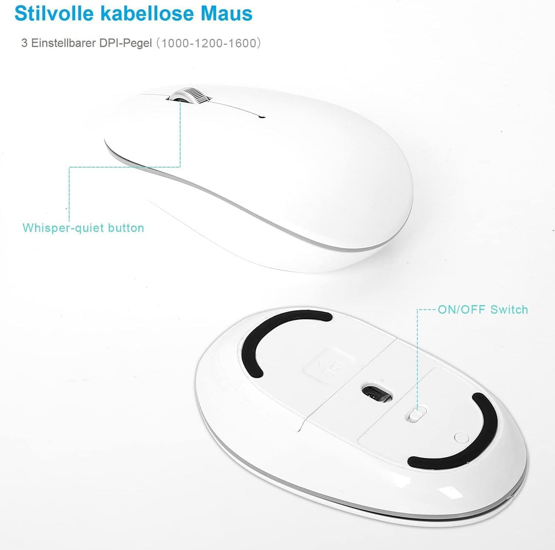 Tastatur Maus Set Kabellos - QWERTZ (Deutsch) USB Funktastatur mit Maus Ergonomisch Tastatur für Com