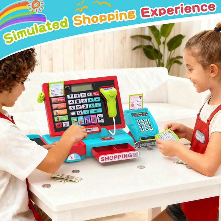 Elektronische Spielzeug Kasse Kinder mit Scanner und Sound, Supermarktkasse Rollenspielzeug, inkl. Z