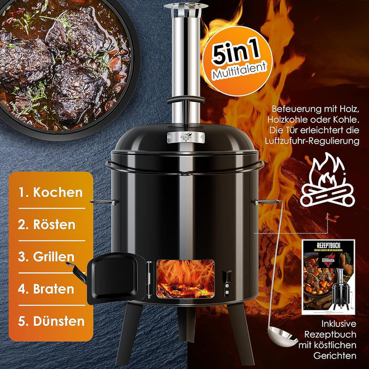 KESSER® Gulaschkessel Gulaschkanone | Eintopfofen mit Grillfunktion Ofen Grill Kugelgrill + Hähnchen