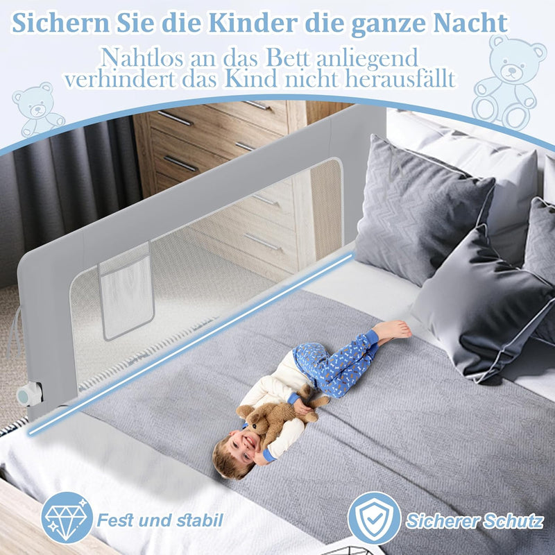 XMTECH 1st Bettgitter 180 cm Bettschutzgitter Kinderbettgitter für Kinder, Rausfallschutz Bett Babyb