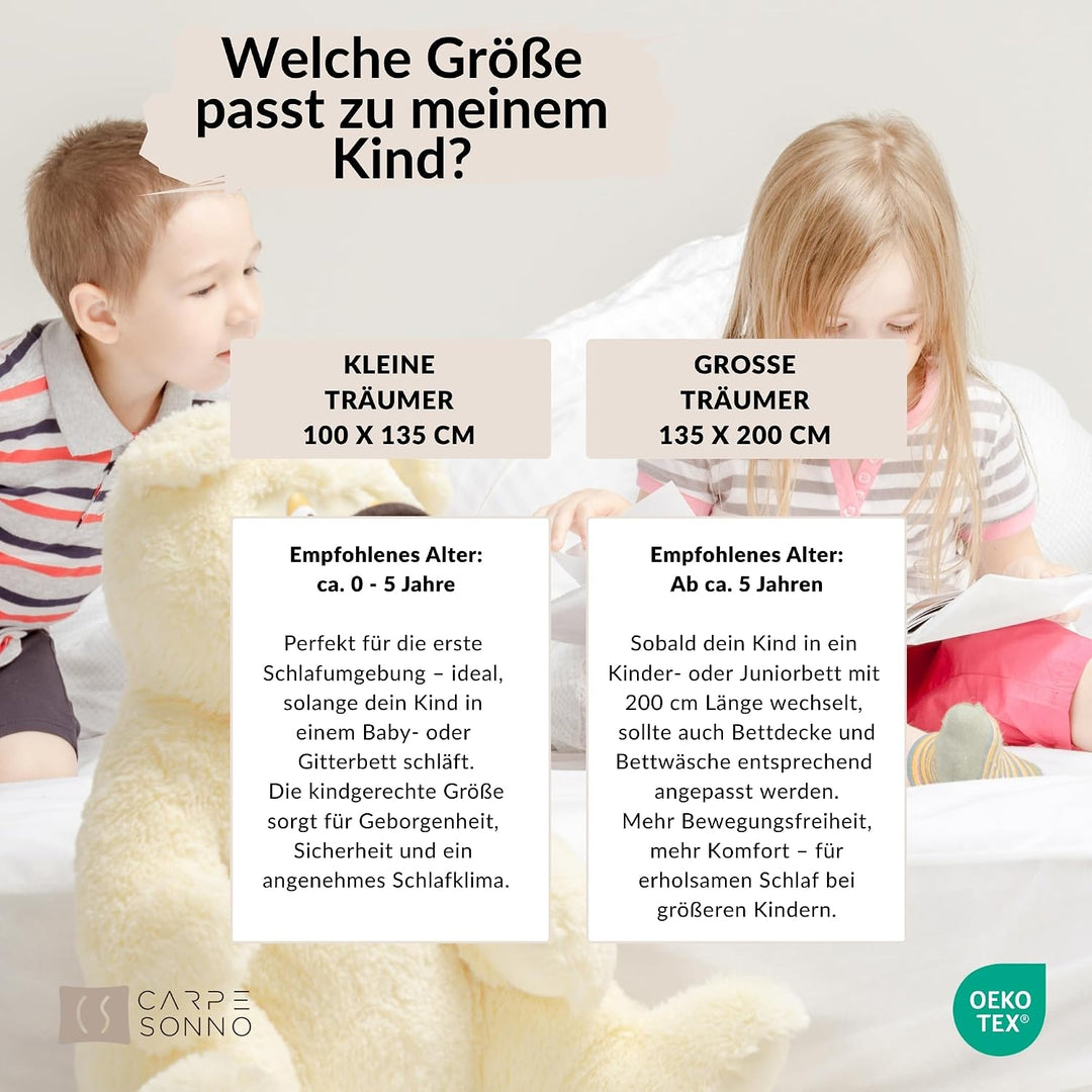 Carpe Sonno Kinderbettdecke und Kissen Set + Kinderbettwäsche 135x200 [Ganzjahres Kinder Bettdecken
