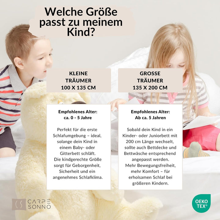 Carpe Sonno Kinderbettdecke und Kissen Set + Kinderbettwäsche 135x200 [Ganzjahres Kinder Bettdecken