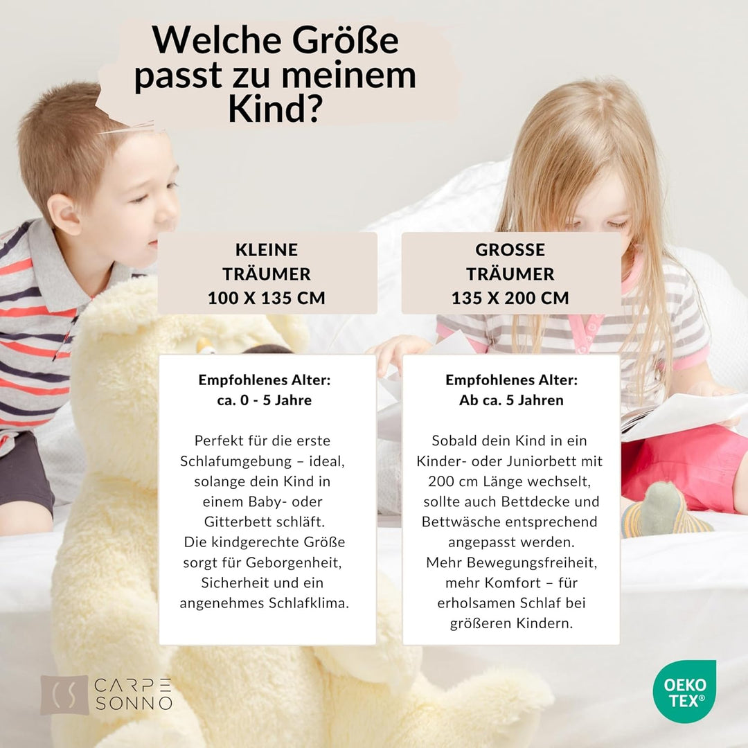 Carpe Sonno Kinderbettdecke und Kissen Set + Kinderbettwäsche 135x200 [Ganzjahres Kinder Bettdecken