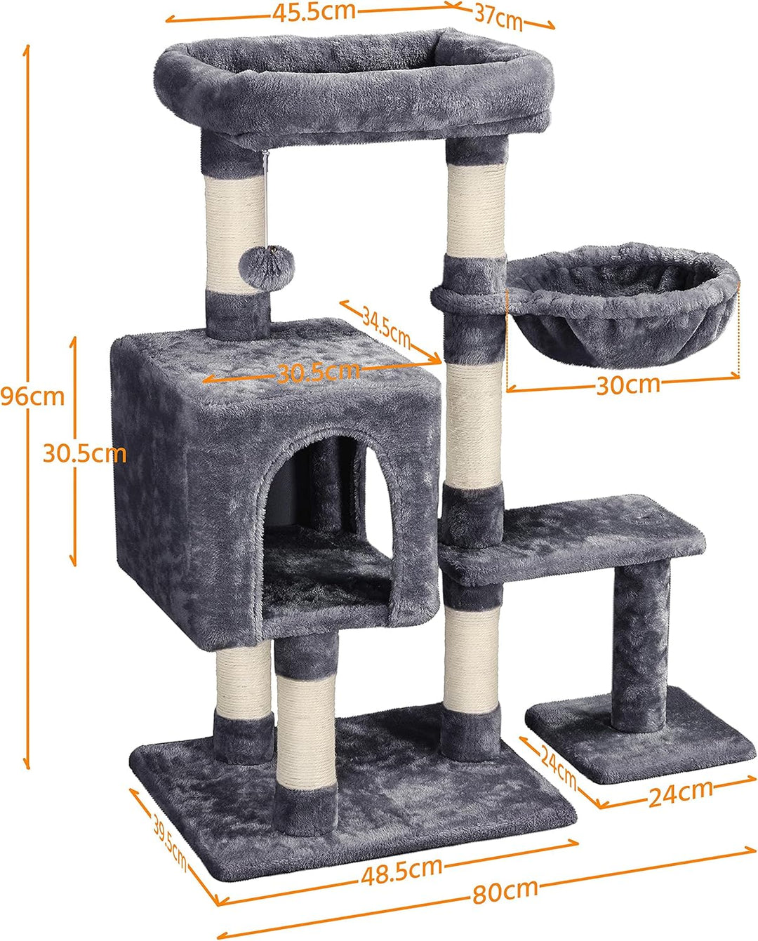Yaheetech Kratzbaum 96 cm hoch Katzenbaum Kletterbaum für Katzen, mit Sisal Plüsch Katzenhöhle und K