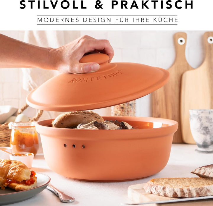 Römertopf Brottopf aus Keramik, ideal zu Brotaufbewahrung aus Ton Ø 30,0 cm Terrakotta, Terrakotta