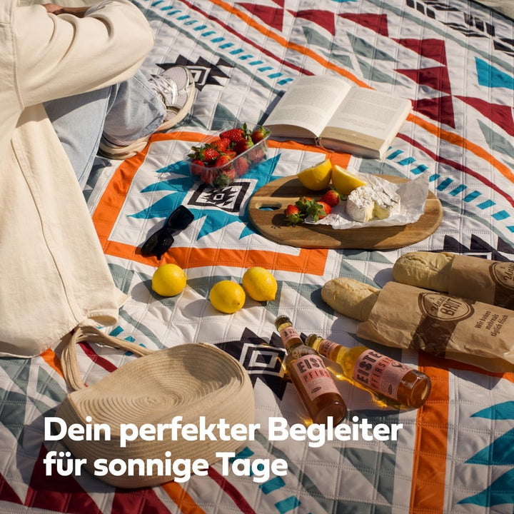 NAYA STUDIOS® Picknickdecken (Sonne) - extra grosse Picknickdecke 200x200 cm - waschbare Campingdeck