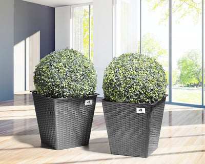 Gartenfreude Pflanzkübel aus Polyrattan 2er Set, grau, 32x32x32 cm, 4000-1066-056 32 x 32 x 32 cm -