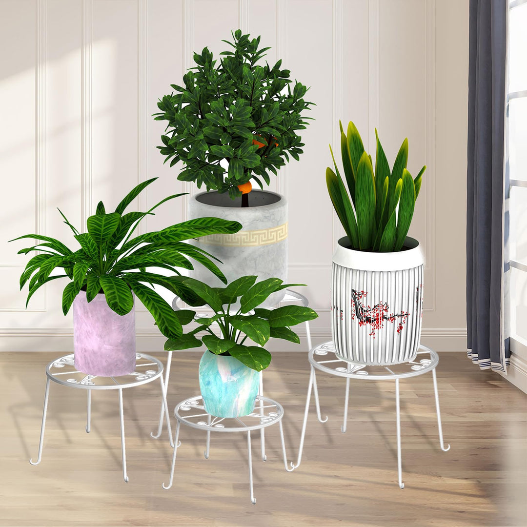 4er Set Blumenhocker Metall für innen, Weiss Blumenbank Blumentopf Wohnzimmer Blumenregal Balkon, Ga