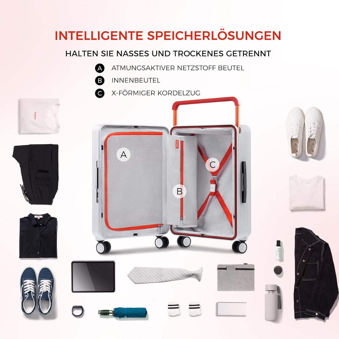 TUPLUS Koffer Trolley ABS Reisekoffer mit 4 Rollen Handgepäck Hartschale Rollkoffer Mittelgross, Bal