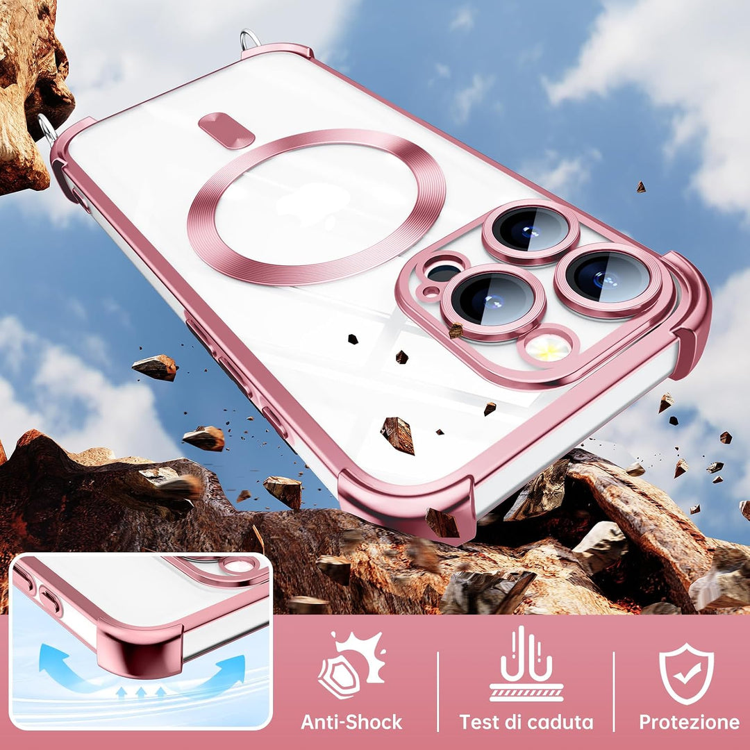 GOODVISH Handykette für iPhone 16 Pro Hülle mit Band Magnetisch, Rosé | mit 2 Stück Schutzfolie, mit