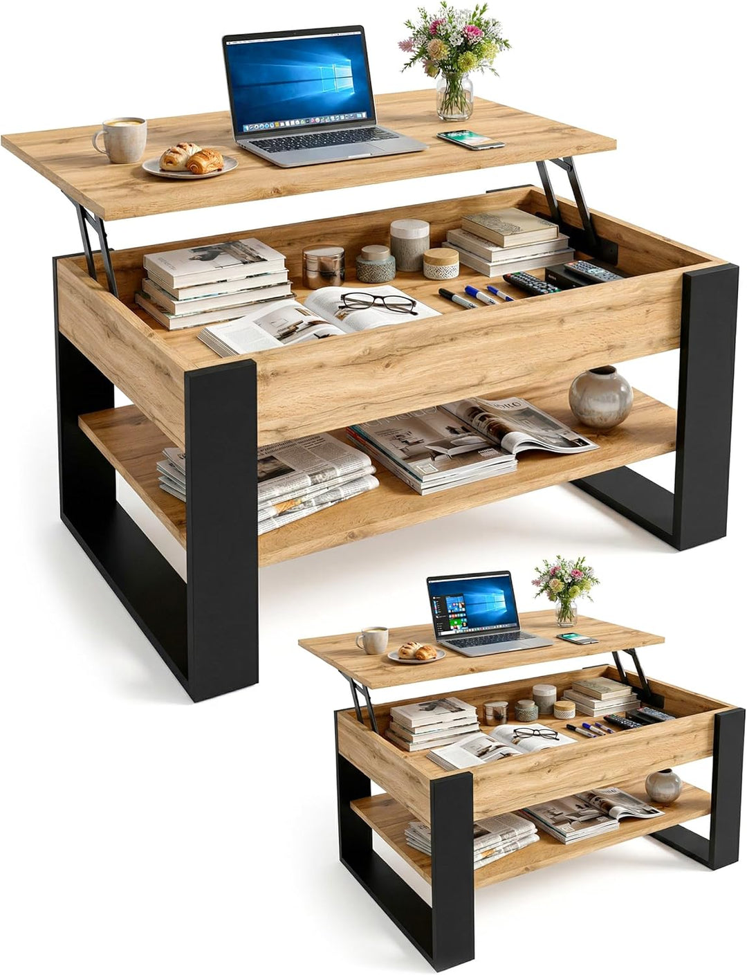 Couchtisch höhenverstellbar mit Stauraum - Couchtische - Wohnzimmertisch klappbar - höhenverstellbar