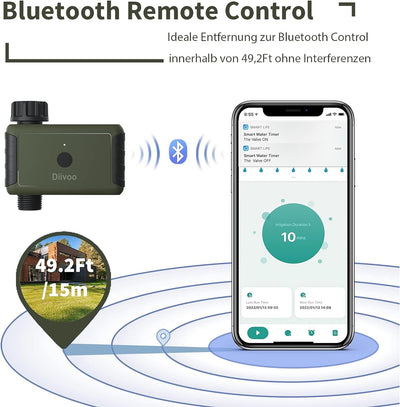 Diivoo Bewässerungscomputer Bluetooth 2 Ausgänge, Bewässerungsuhr für Garten Bewässerung kompatibel