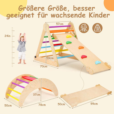 YOLEO Klettergerüst Indoor, 3-in-1 Montessori kletterdreieck mit Rutsche, Kletterbogen, Stabilem Bab