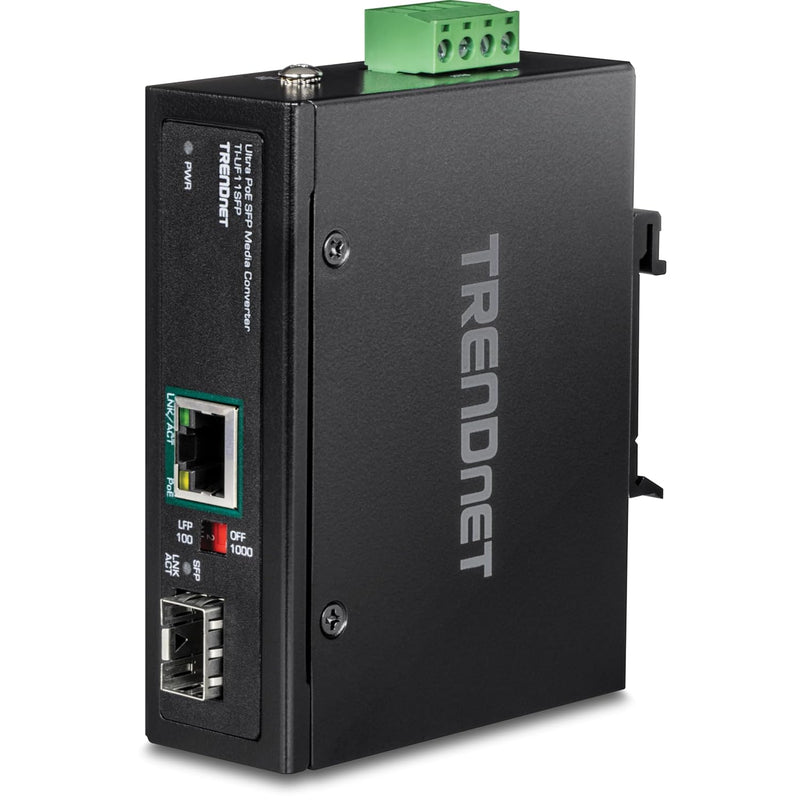 TRENDnet TI-UF11SFP gehärteter industrieller SFP-Gigabit-UPoE-Medienkonverter, IP30-Gehäuse, einschl