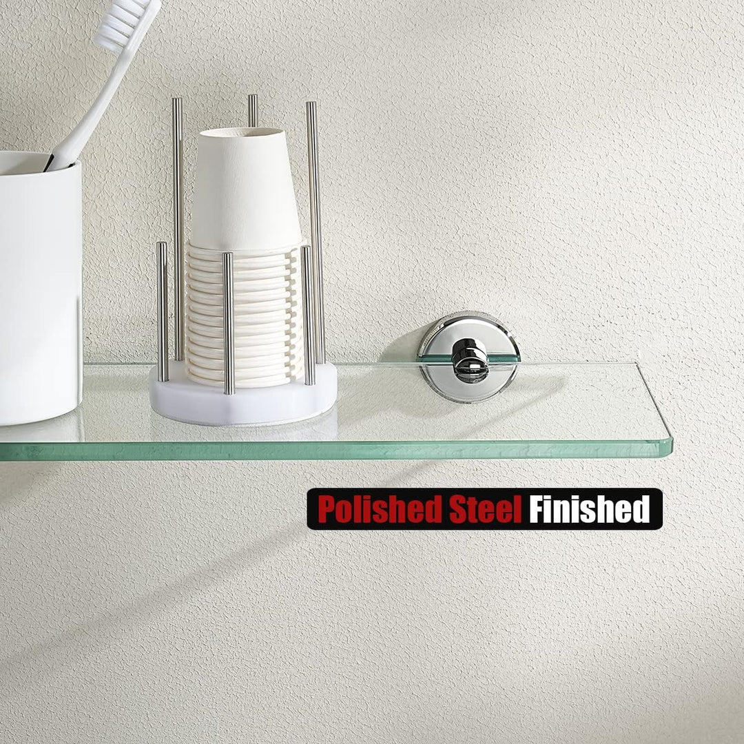 JQK TGS101L14-CH Badezimmer-Glasregal, Chrom, Duschaufbewahrung aus gehärtetem Glas, 35,6 x 12,7 cm,