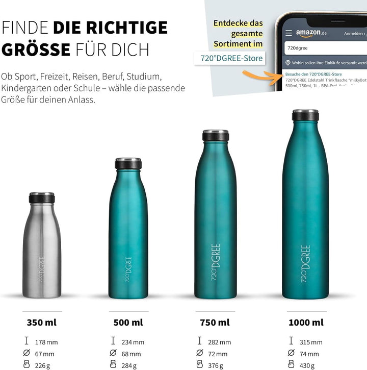 720°DGREE Edelstahl Trinkflasche “milkyBottle” - 500ml - Perfekt für Kinder, BPA-Frei, Auslaufsicher
