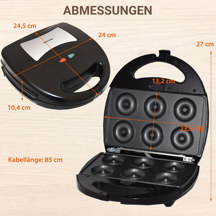 Syntrox Germany SM-1300W-Donut Maker für 6 Donuts - Mit antihaftbeschichteten Wechselplatten