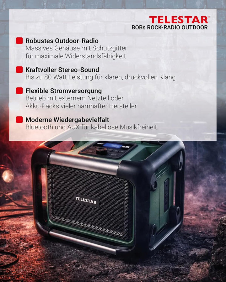 TELESTAR BOBs Rock Radio Outdoor – Baustellenradio (Robustes Radio mit DAB+, Bluetooth Audio-Streami